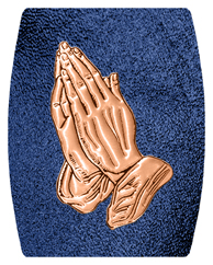 DAREC 516 CP SH BL Copper Praying Hands Shimmer Blue Background